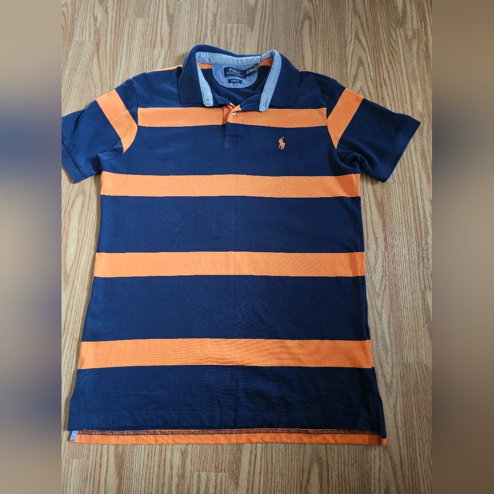Polo‎ Ralph Lauren Kid's Navy and Orange Striped Polo Shirt Size XXL